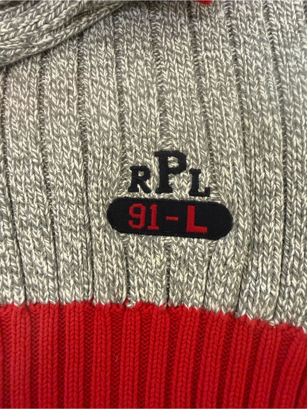 Rare Vintage 1991 Polo by Ralph Lauren Gray Crewneck Sweater with Red Trim - Picture 2 of 4